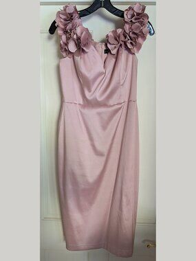 NWOT Aidan Mattox Floral Appliqué Off Shoulder Sheath Dress Sz US8 Mauve Pink